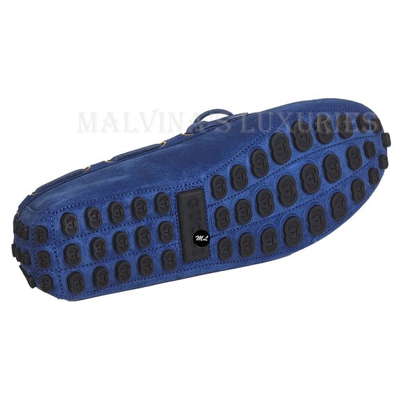 GUCCI SHOES MENS DRIVER BLUE SUEDE LEATHER INTERLOCKING G LOGO sz 10.5 11 US - Picture 12 of 16